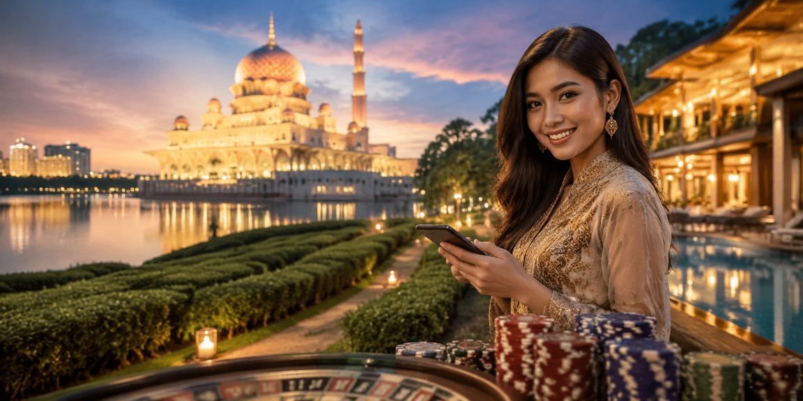Pemandangan kasino mudah alih di Putrajaya dengan lampu neon